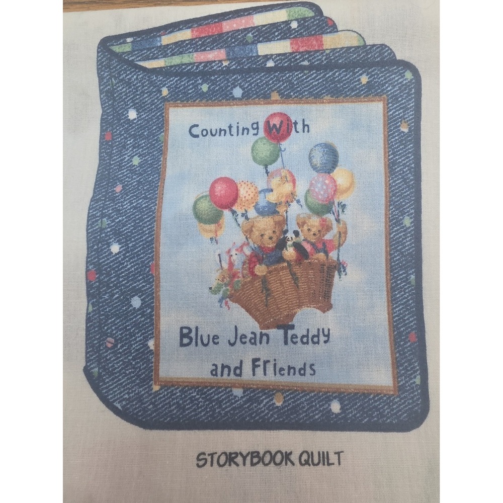 Vintage Daisy Kingdom Blue Jean Teddy Quilt Fabric Panel Storybook Cloth Rare